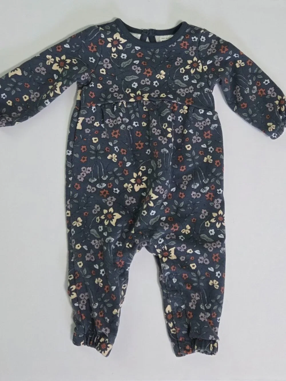 Carter's Child of Mine Floral One Piece Long Sleeve 3-6 month Romper, Green/Navy